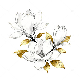 黑白玉兰花线描插画