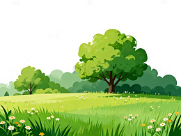 卡通风格草地树木风光插画