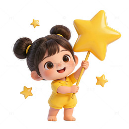 卡通小女孩星星魔法素材