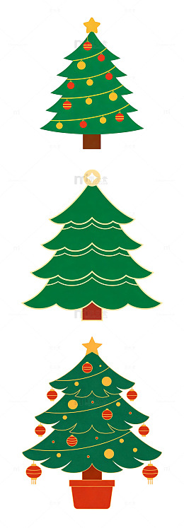 圣诞树 线条 插画 扁平 圣诞元素