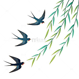 春天燕子飞柳插画素材