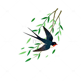 燕子飞柳插画