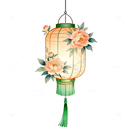 传统中式花卉灯笼插画