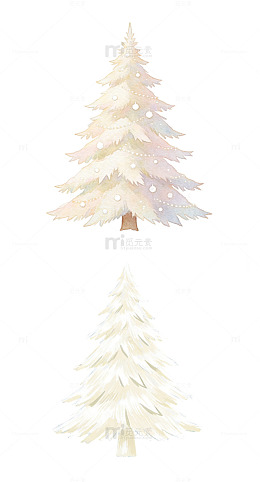 手绘 淡彩 白色圣诞树
