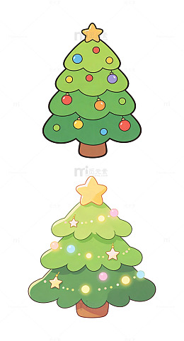 手绘 圣诞树 线条 插画 扁平 圣诞元素
