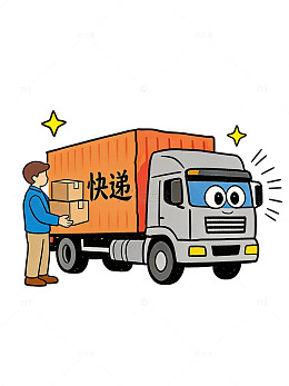 卡通快递物流运输货车人物场景插画元素