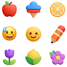 彩色表情和物体卡通图标