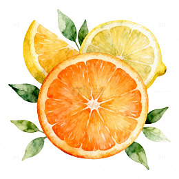 水彩水果橙子柠檬插画素材