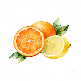 水彩橙子柠檬水果插画