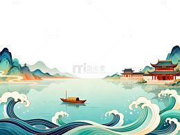 国潮山水风景画设计素材