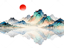 山水画水墨风格自然风光