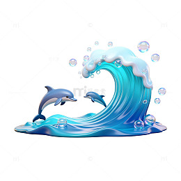 海洋海豚浪花矢量图