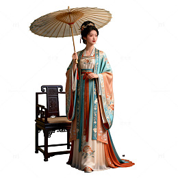 古风汉服女子伞下立