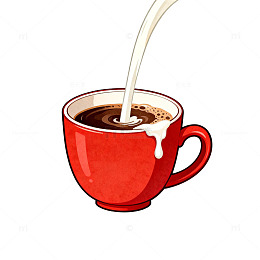 卡通咖啡倒入红色杯子