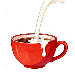 红色杯牛奶倒入咖啡卡通图