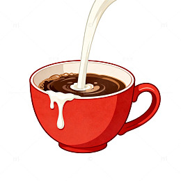 卡通风格咖啡倒入红色杯中插画