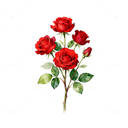 水彩红玫瑰插画素材