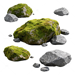 自然风景石头苔藓3D模型