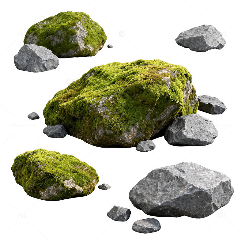 自然风景石头苔藓3D模型