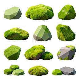 绿色苔藓石头插画素材