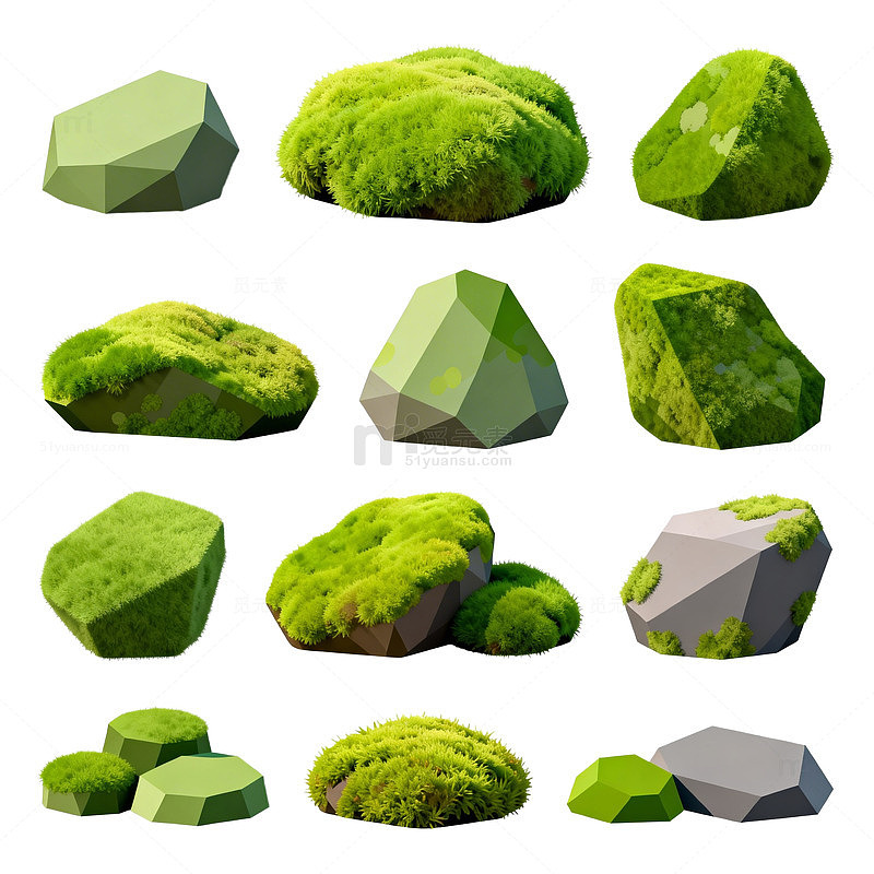 绿色苔藓石头插画素材