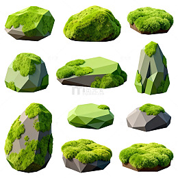 卡通风岩石青苔插画素材