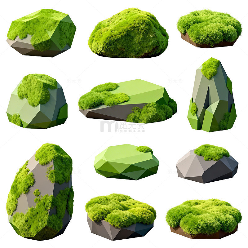 卡通风岩石青苔插画素材