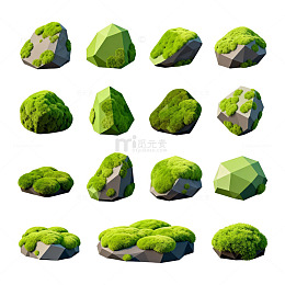 卡通岩石绿植插画设计素材