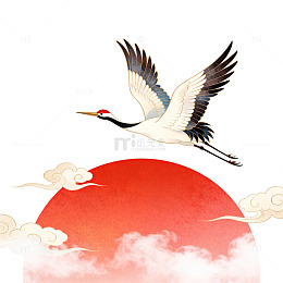 古风仙鹤红日祥云插画
