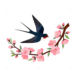 燕子桃花插画素材