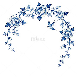 青花瓷风格花卉藤蔓装饰图案