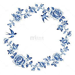 青花瓷风格花卉圆环装饰图案