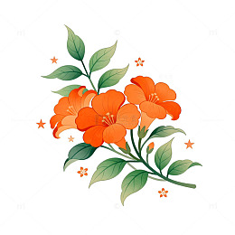 插画风格橙花装饰图案