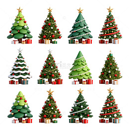 卡通圣诞树装饰礼盒插画