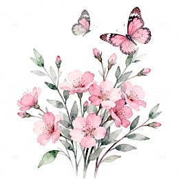 水彩花卉蝴蝶插画素材