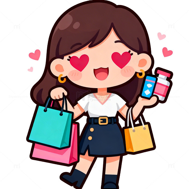 卡通少女购物插画