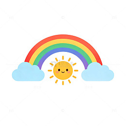 卡通彩虹太阳云朵插画