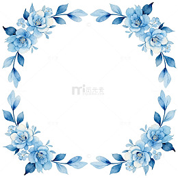 蓝色花卉边框装饰素材