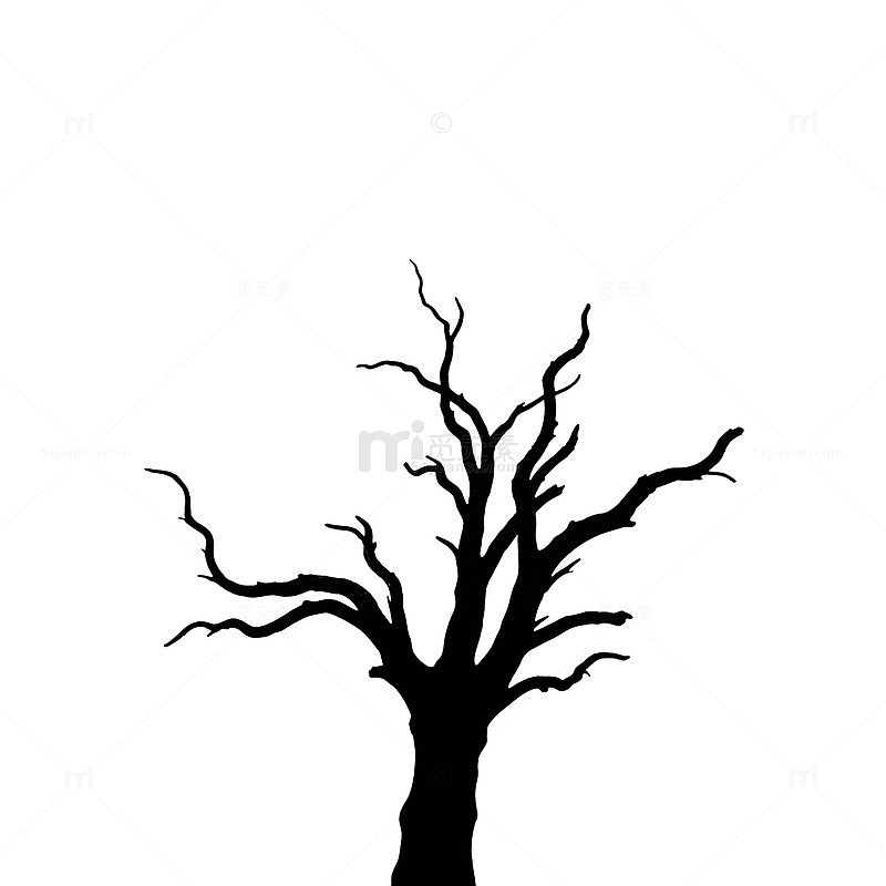 黑白枯树剪影矢量素材
