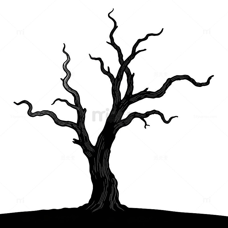 黑白色调枯树剪影艺术插画