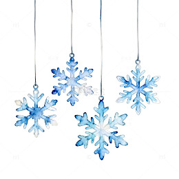 蓝色雪花挂饰水彩画装饰元素
