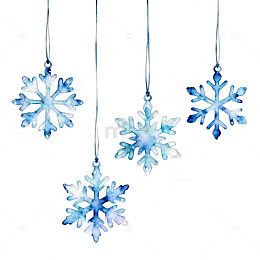蓝色雪花挂饰水彩画