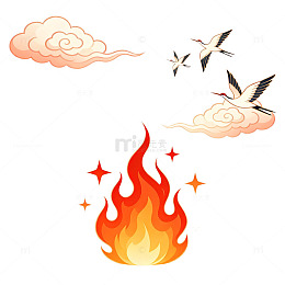 卡通风火焰飞鸟云彩图案设计素材
