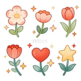 卡通花朵星星装饰插画