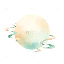 水墨风月亮云彩艺术插画