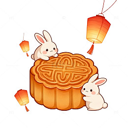 可爱卡通中秋月饼兔子灯笼插画