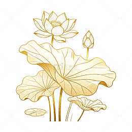 金色线描荷花艺术图案