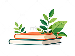 插画风格书本绿植图案设计素材