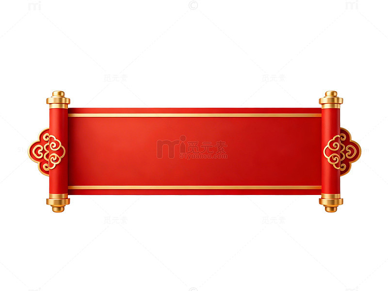 传统中国风卷轴画轴装饰元素