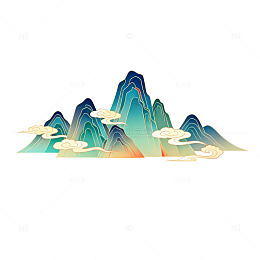国潮风山水画装饰图案